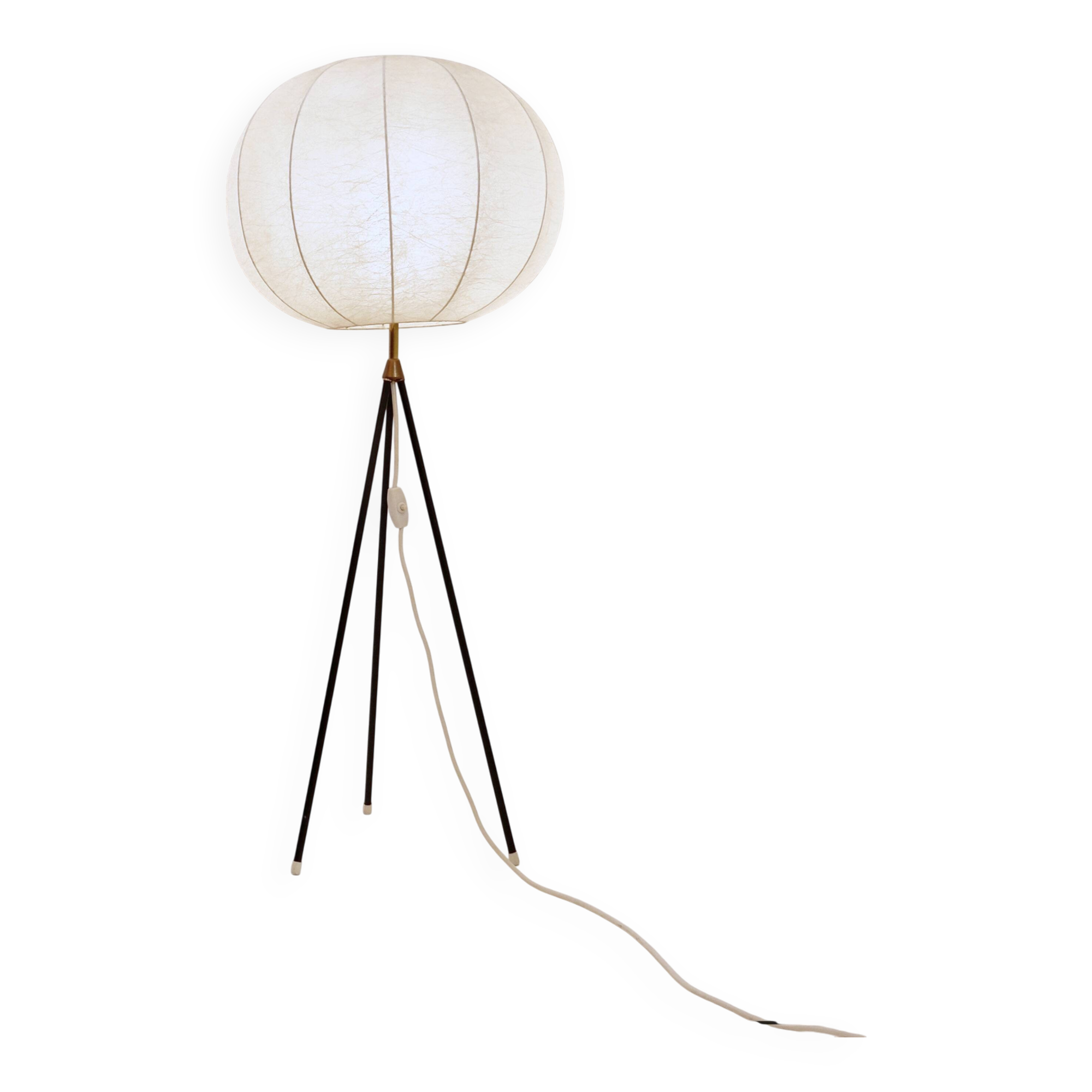 Vintage cocoon tripod floor lamp with brass details, 1960s