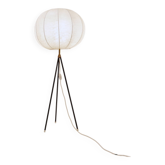 Lampadaire tripode vintage cocoon avec détails en laiton, années 1960