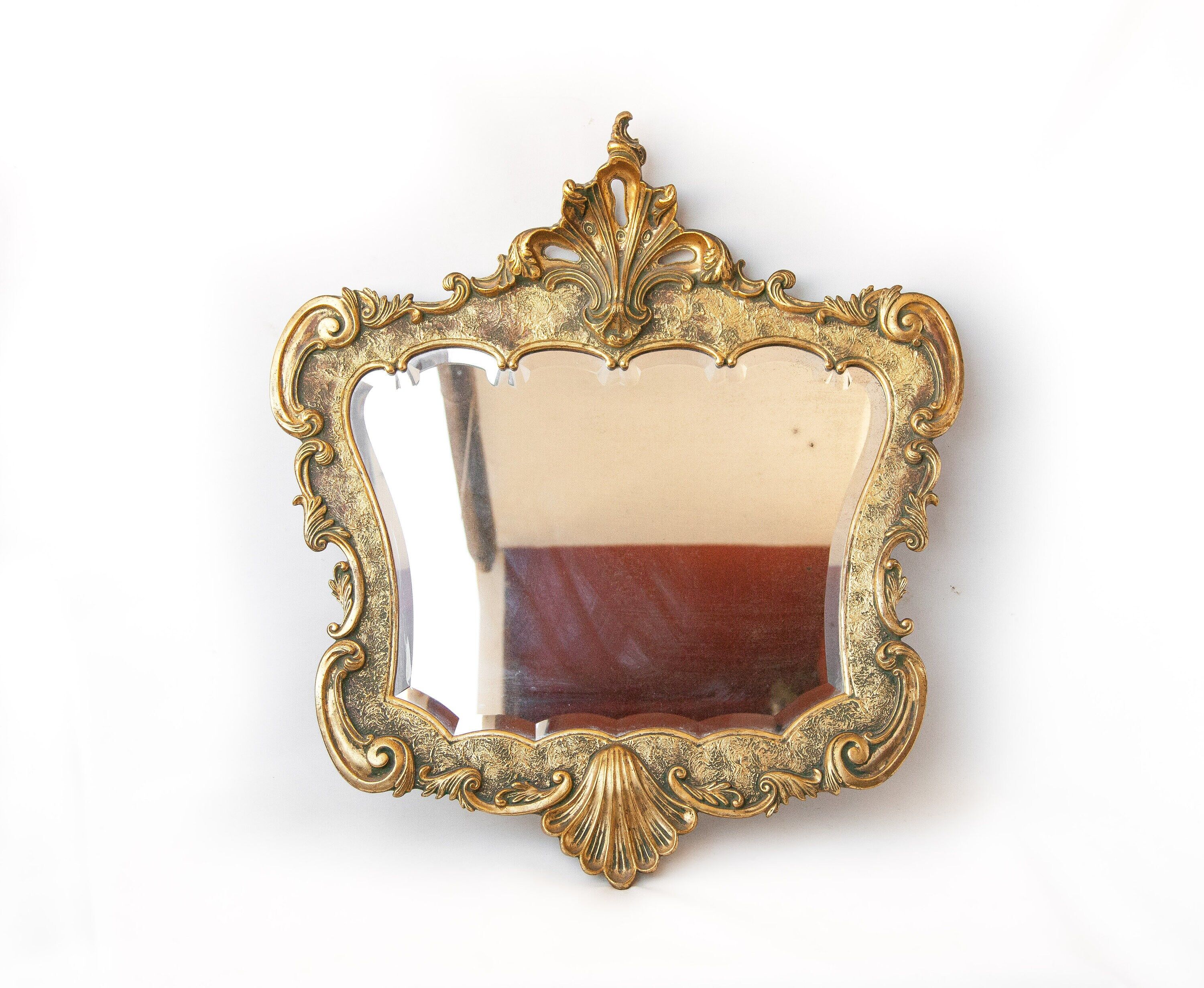 Vintage mirror, large gilded wood mirror, beveled mirror, antique mirror, rockery style 82x75cm