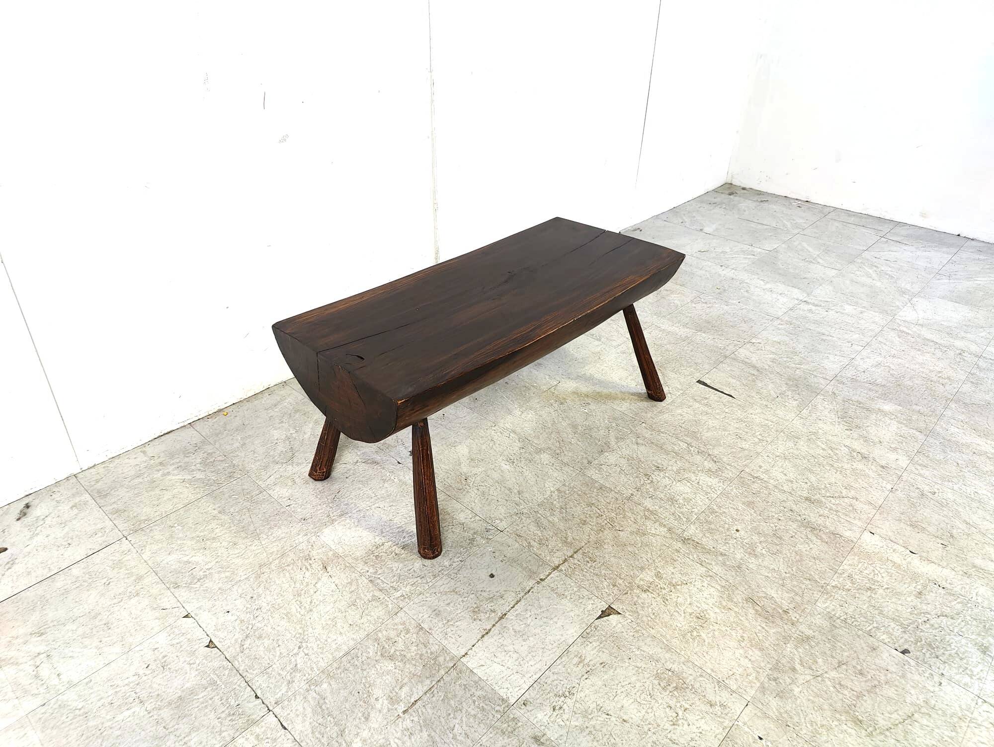 Solid wooden brutalist coffee table, 1960s