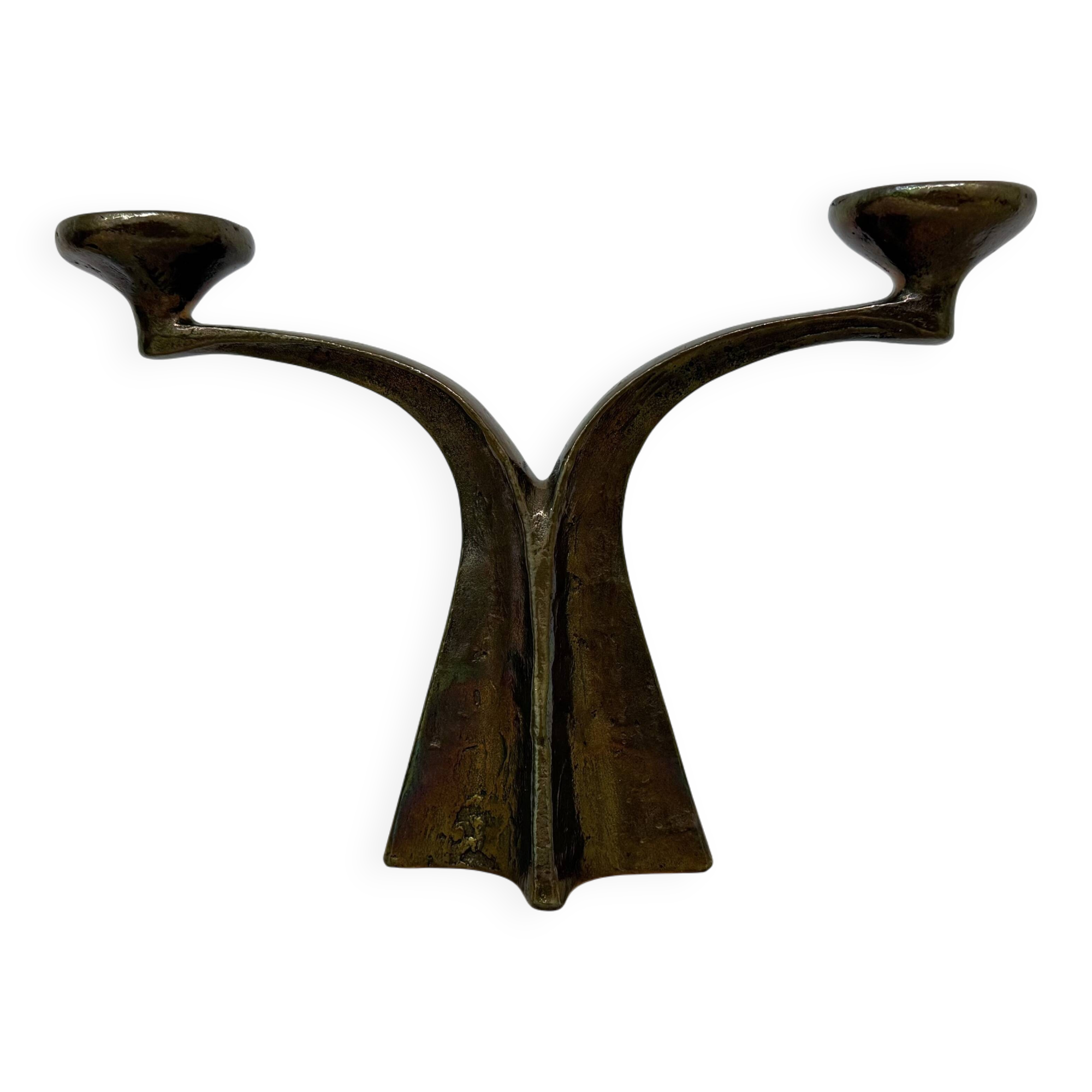 Brutalist bronze candle stick by Michael Harjes , 1970s