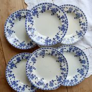 6 antique deep plates, blue and white Dresden porcelain