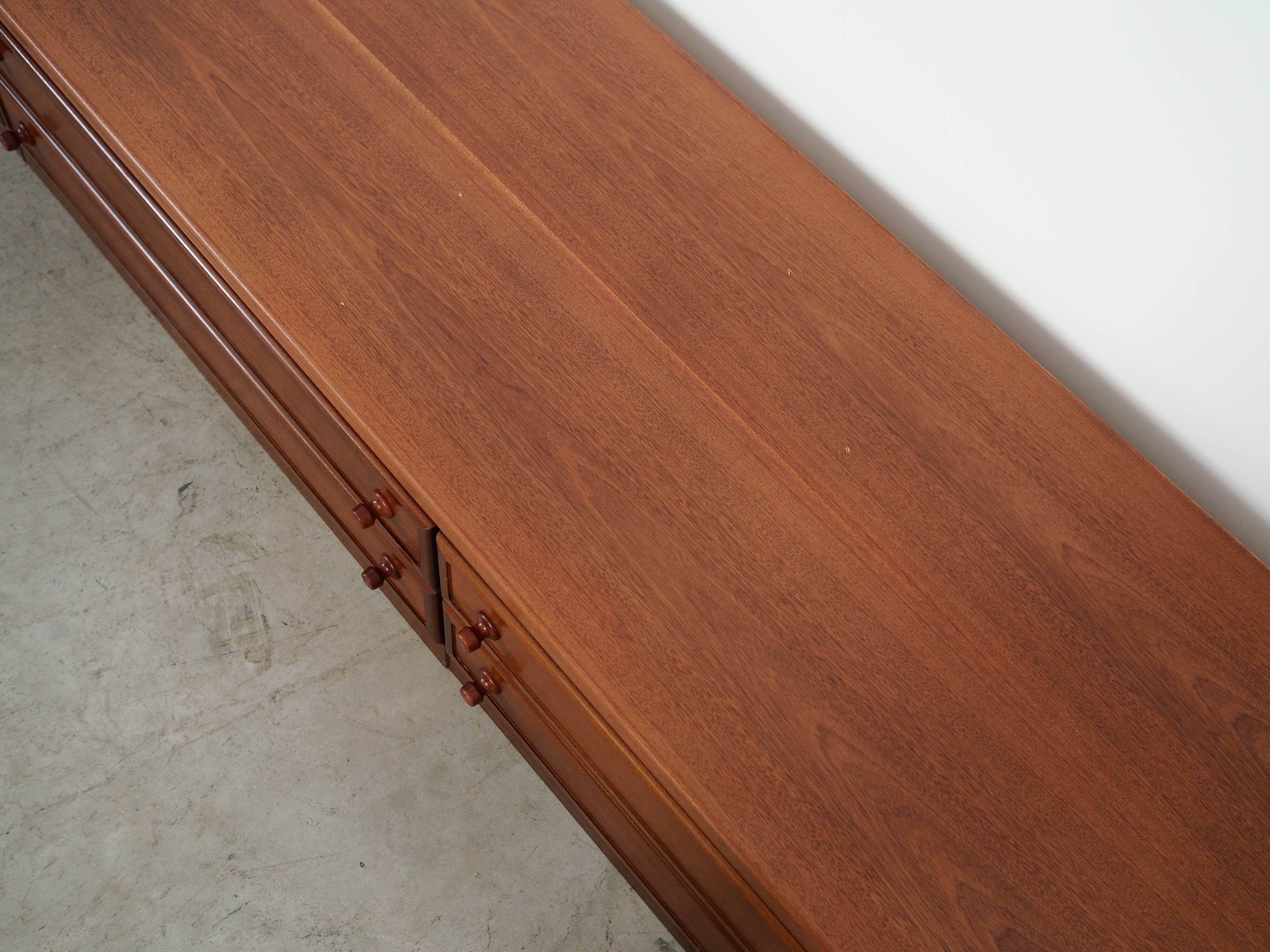 Low mahogany furniture, Danish design, 1970s, made in Denmark.