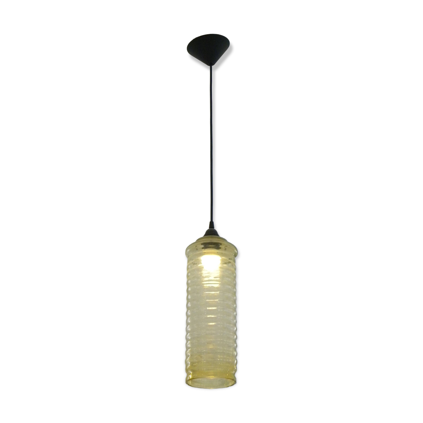 Yellow ribbed glass vintage retro cylindrical pendant lamp