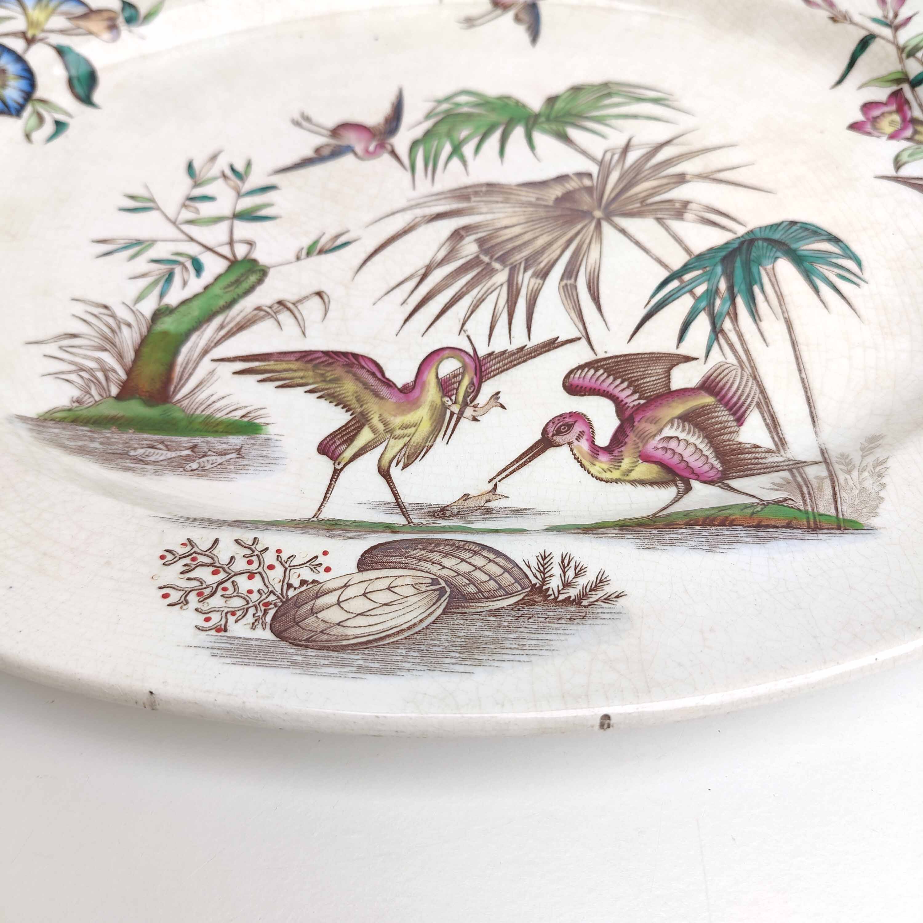 Porcelain dish decoration heron and bamboo