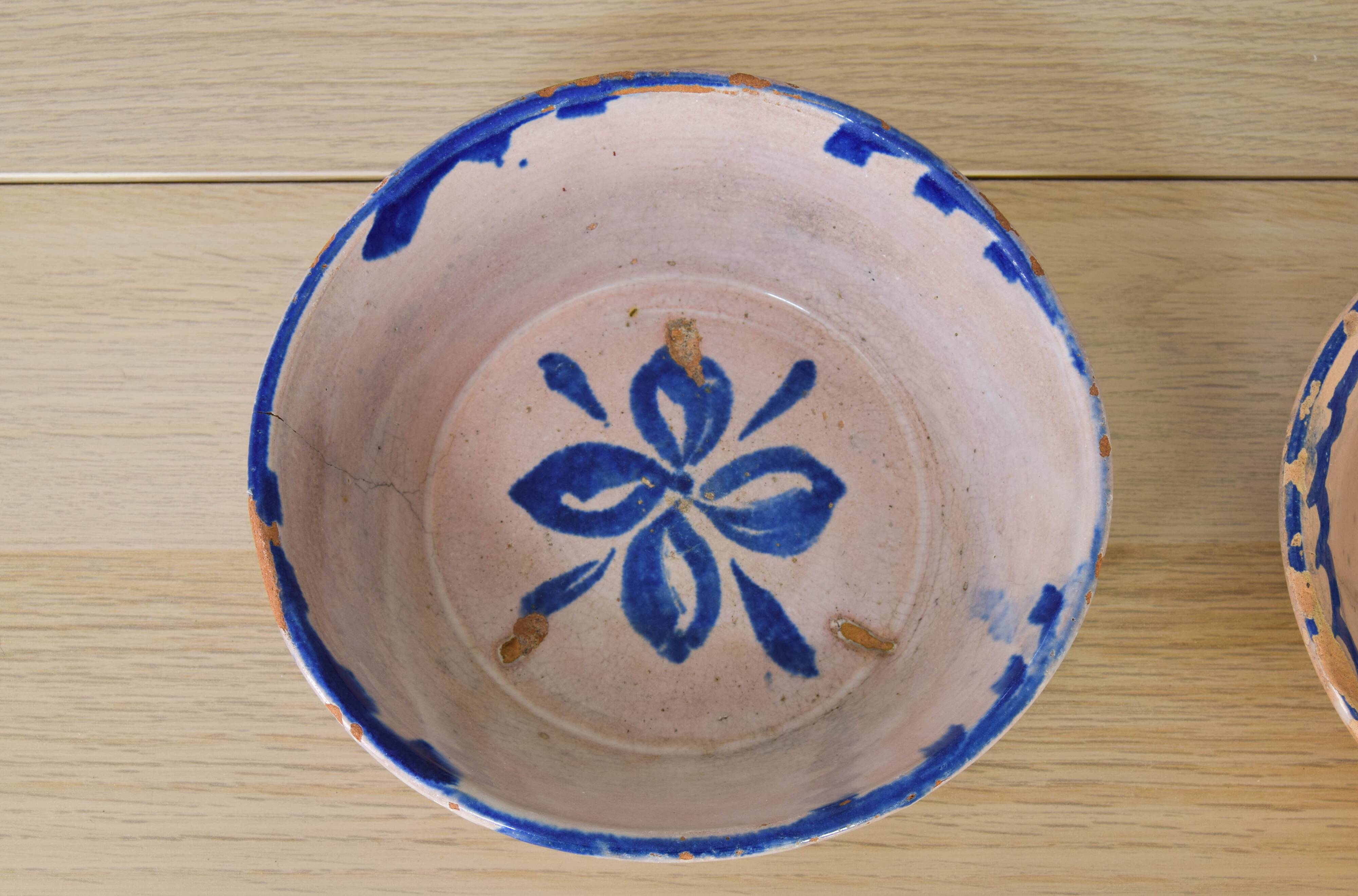 Antique Handmade Terracotta Ceramic Lebrillos Bowls Fajalauza, Granada Spain XIX