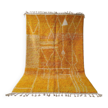 Grand Tapis Marocain Beni Ouarain Jaune Soleil, Fait Main 206x330