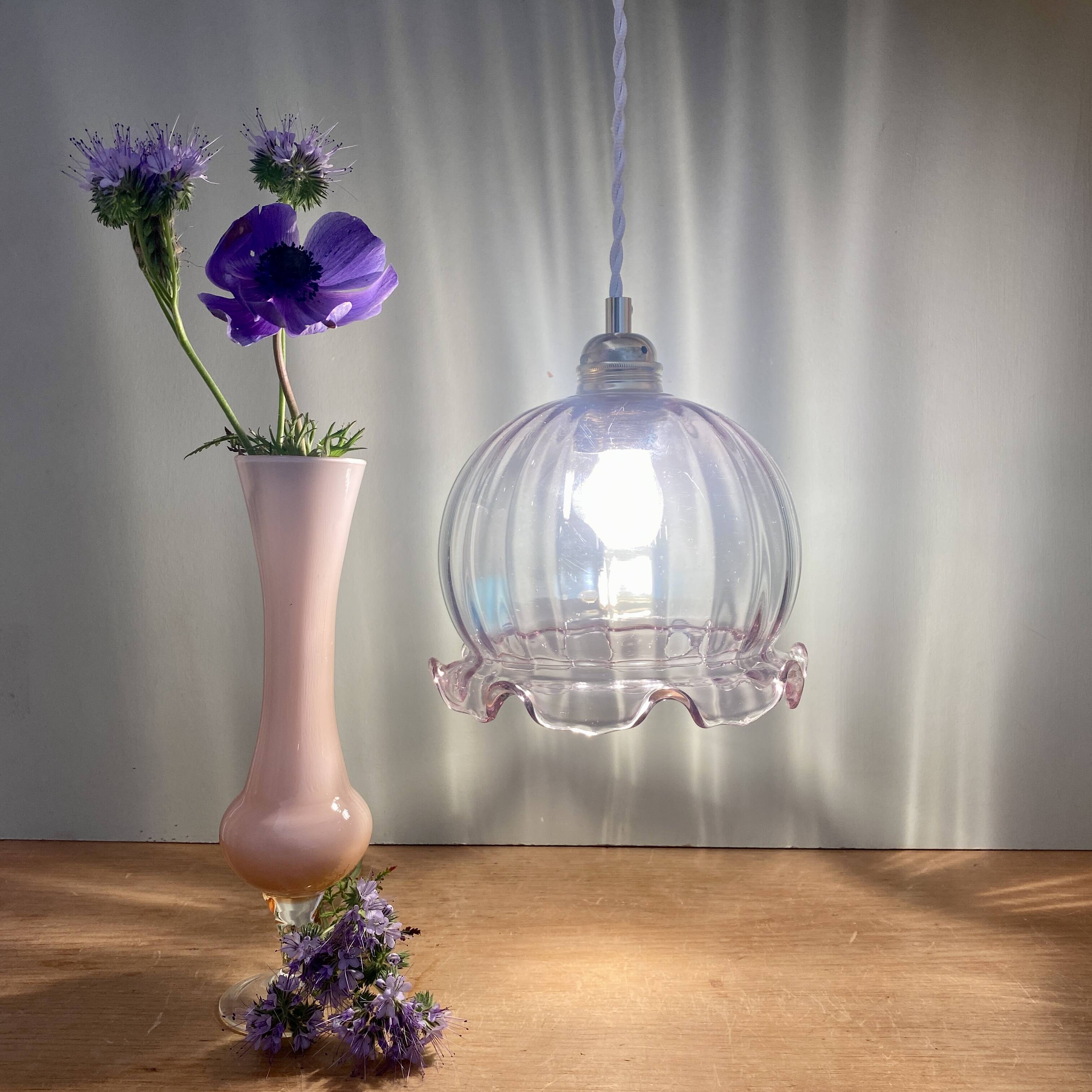 Vintage pink glass globe pendant light