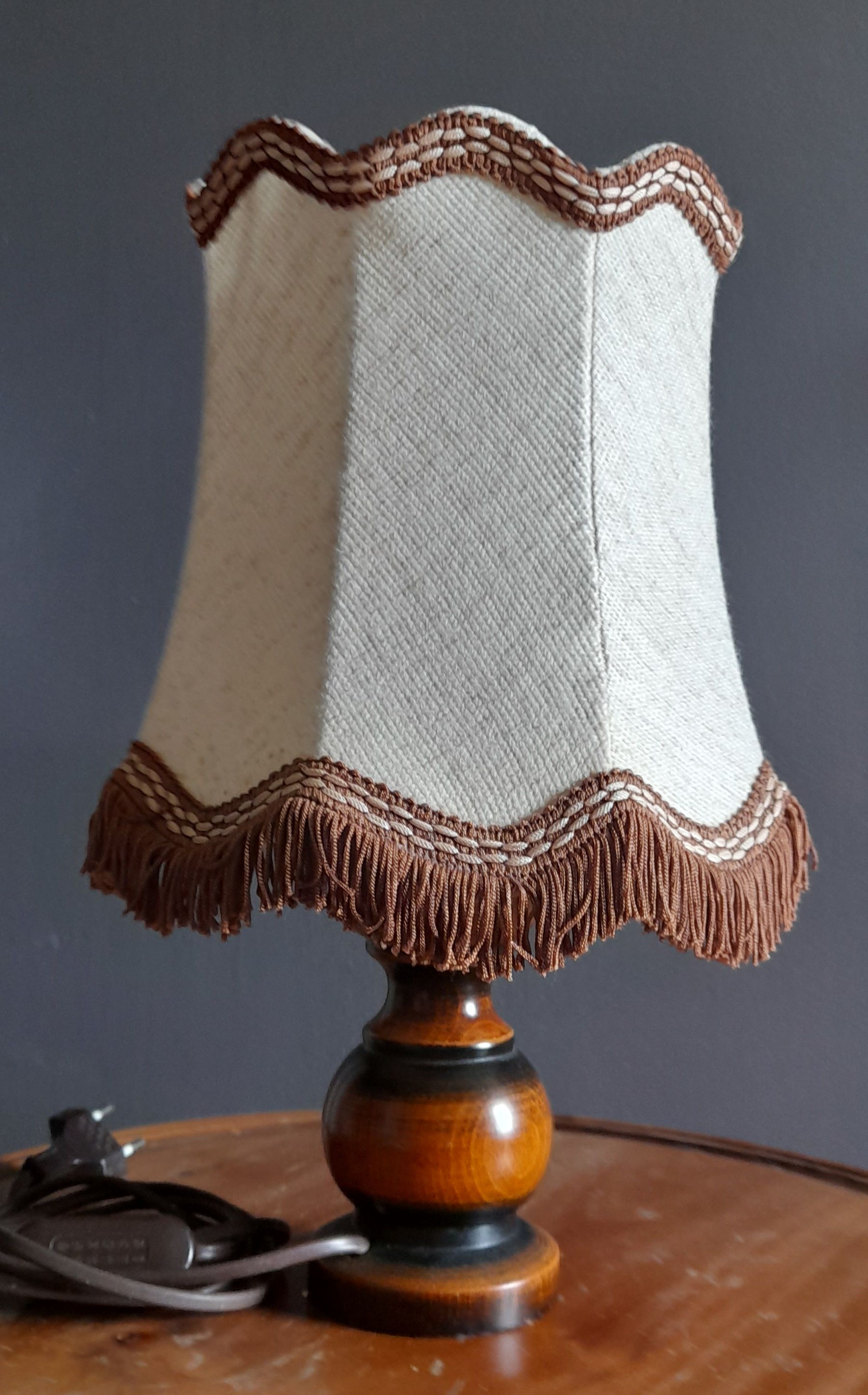 Table lamp foot turned wood and lampshade pagoda ecru/brown, seventies