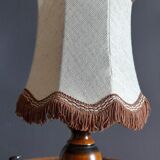 Table lamp foot turned wood and lampshade pagoda ecru/brown, seventies