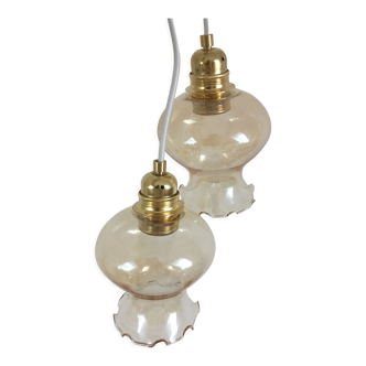 Pair of walking lamps with amber tulip globe