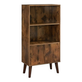 Bibliothèque moderne du milieu du siècle avec portes et armoire de rangement, marron rustique