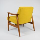 Vintage original armchair , 1960s, fully restored, yellow fabric, teak