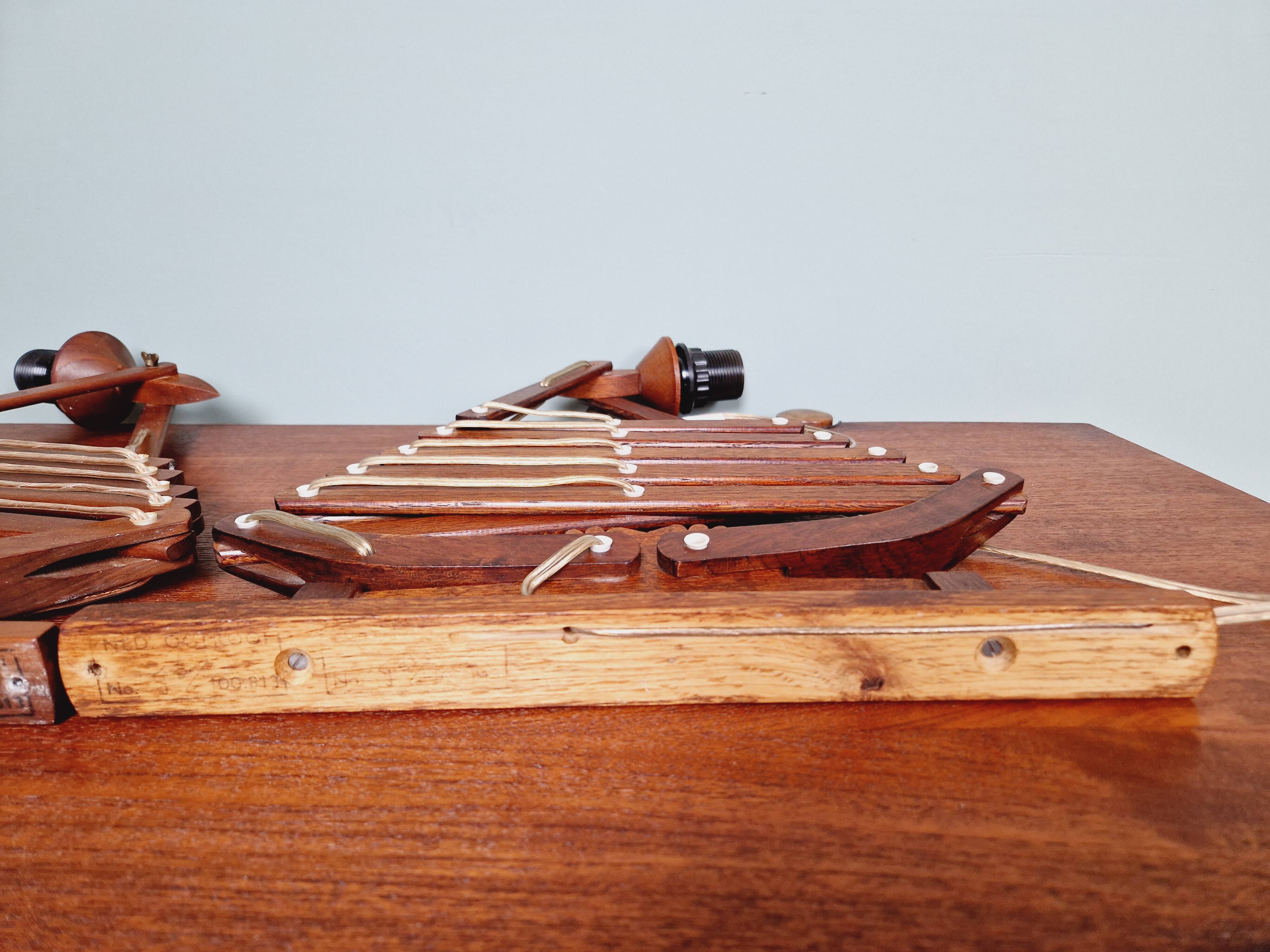 Pair of teak scissor wall lights, Scandinavian style, 1960s
