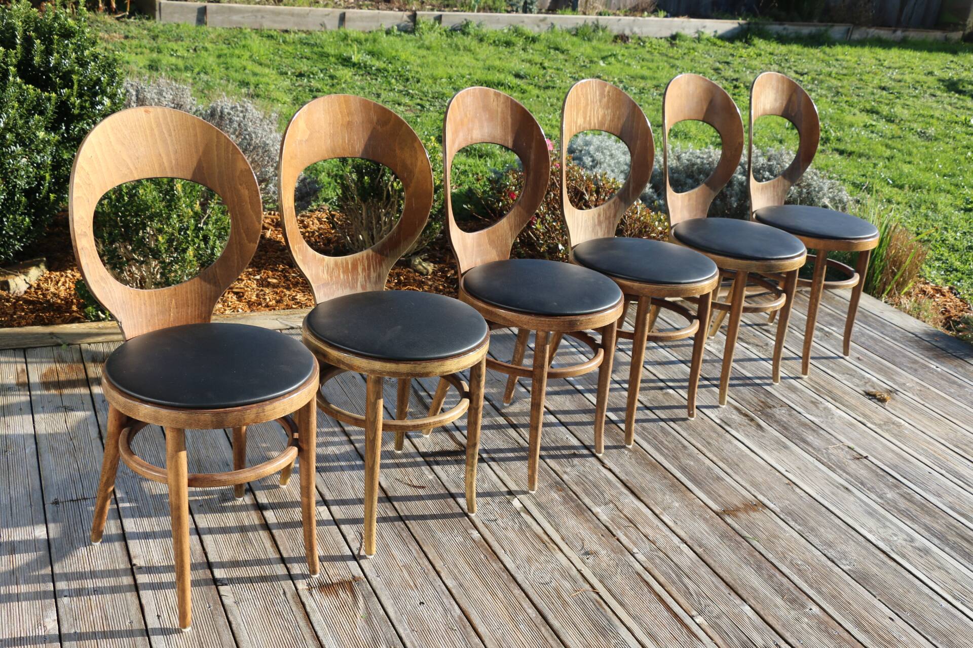 6 BAUMANN seagull chairs dark beech black skai