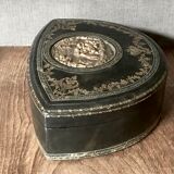 Old large leather jewelry box with a central medallion, XIX century, Napoleon III