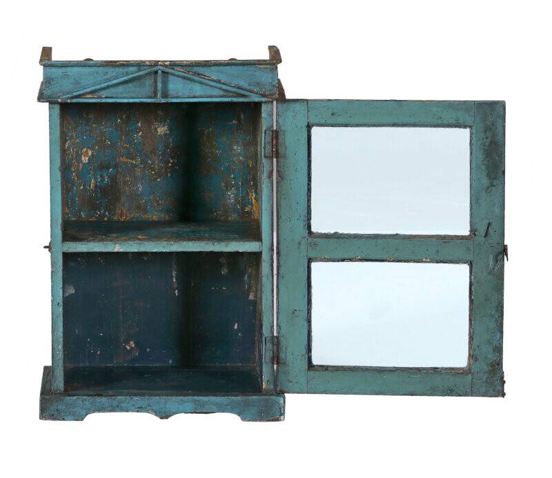 Old blue showcase old teak wood piece and patina of origin india