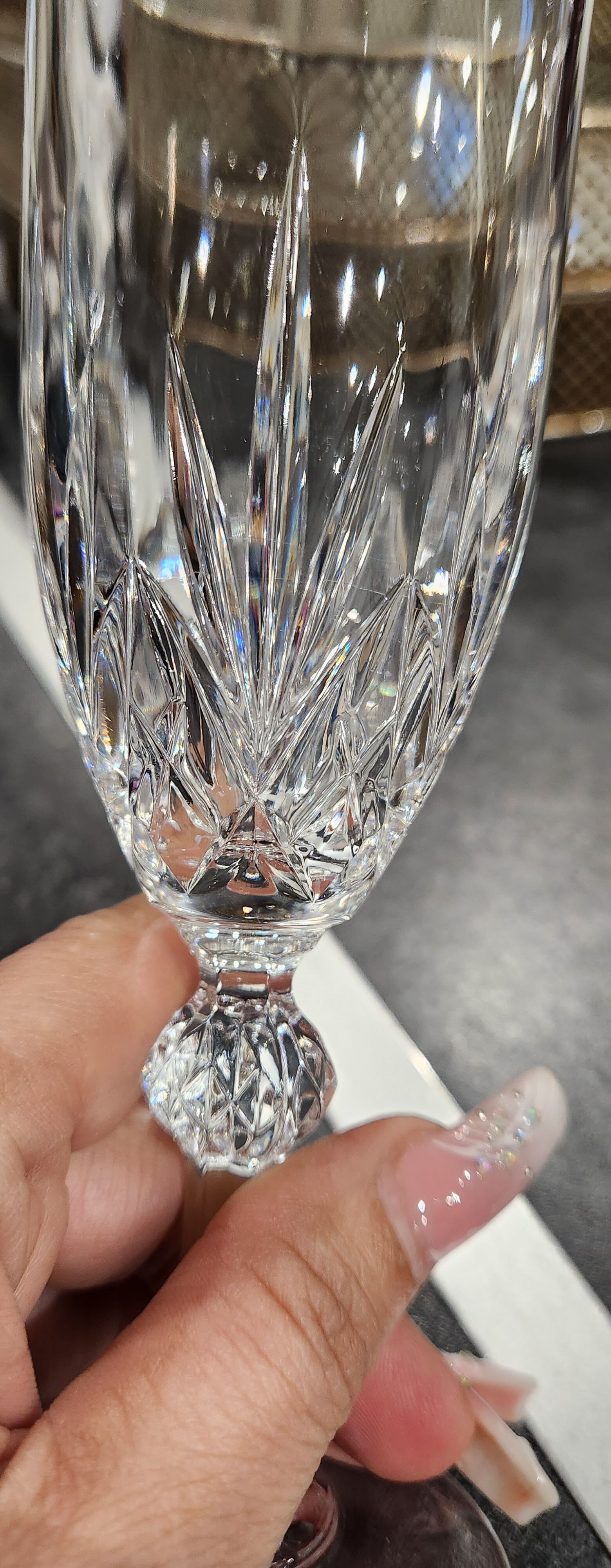 12 antique crystal champagne flutes