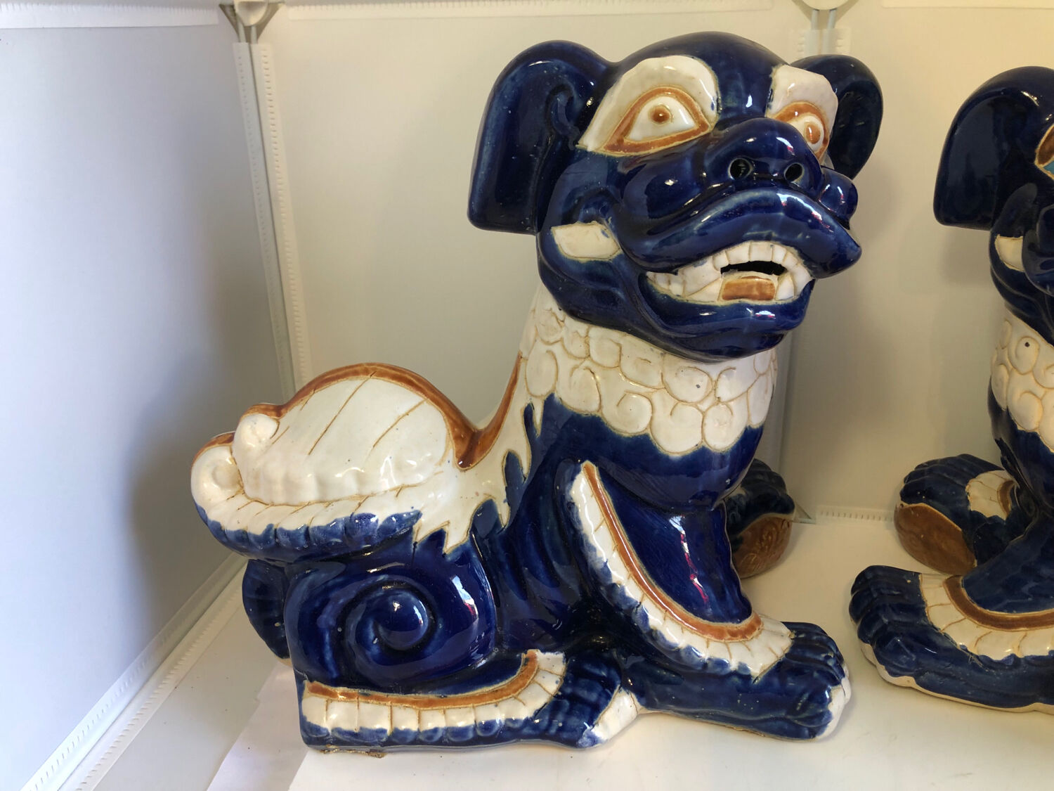Vintage Chinese food dog ceramic Chinese blue and white dogs foo