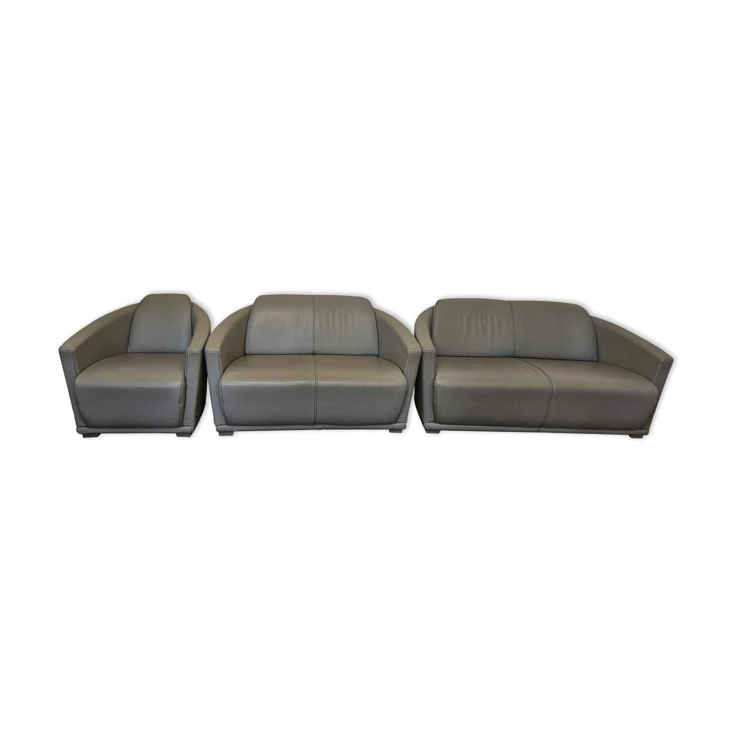 3-seater sofa, 2-seater sofa and an armchair in grey leather by Calia Italia.