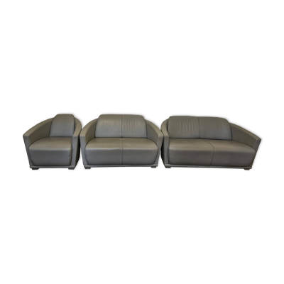 Canapé 3 places, 2 places et un fauteuil en cuir gris Calia Italia