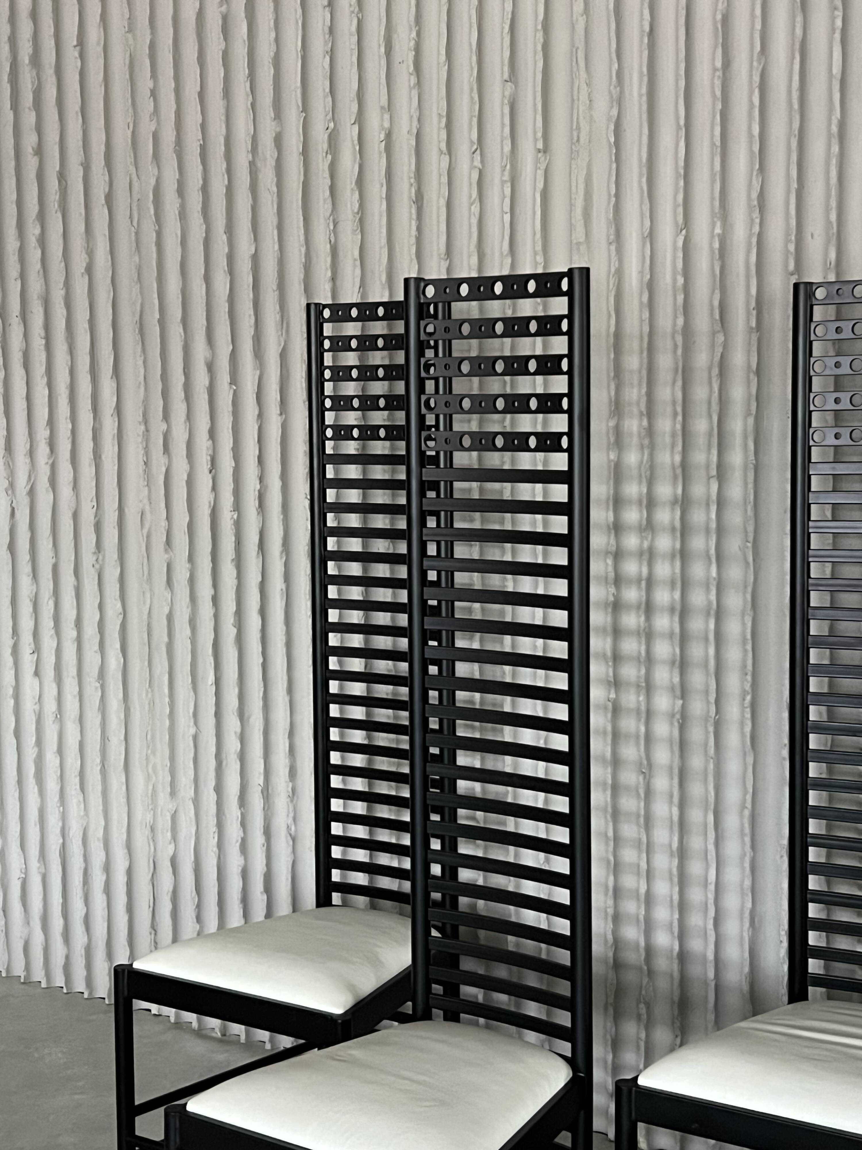 Set of 4 Postmodern Steel Dining Chairs – Sculptural High-Back Design, c. 1980s