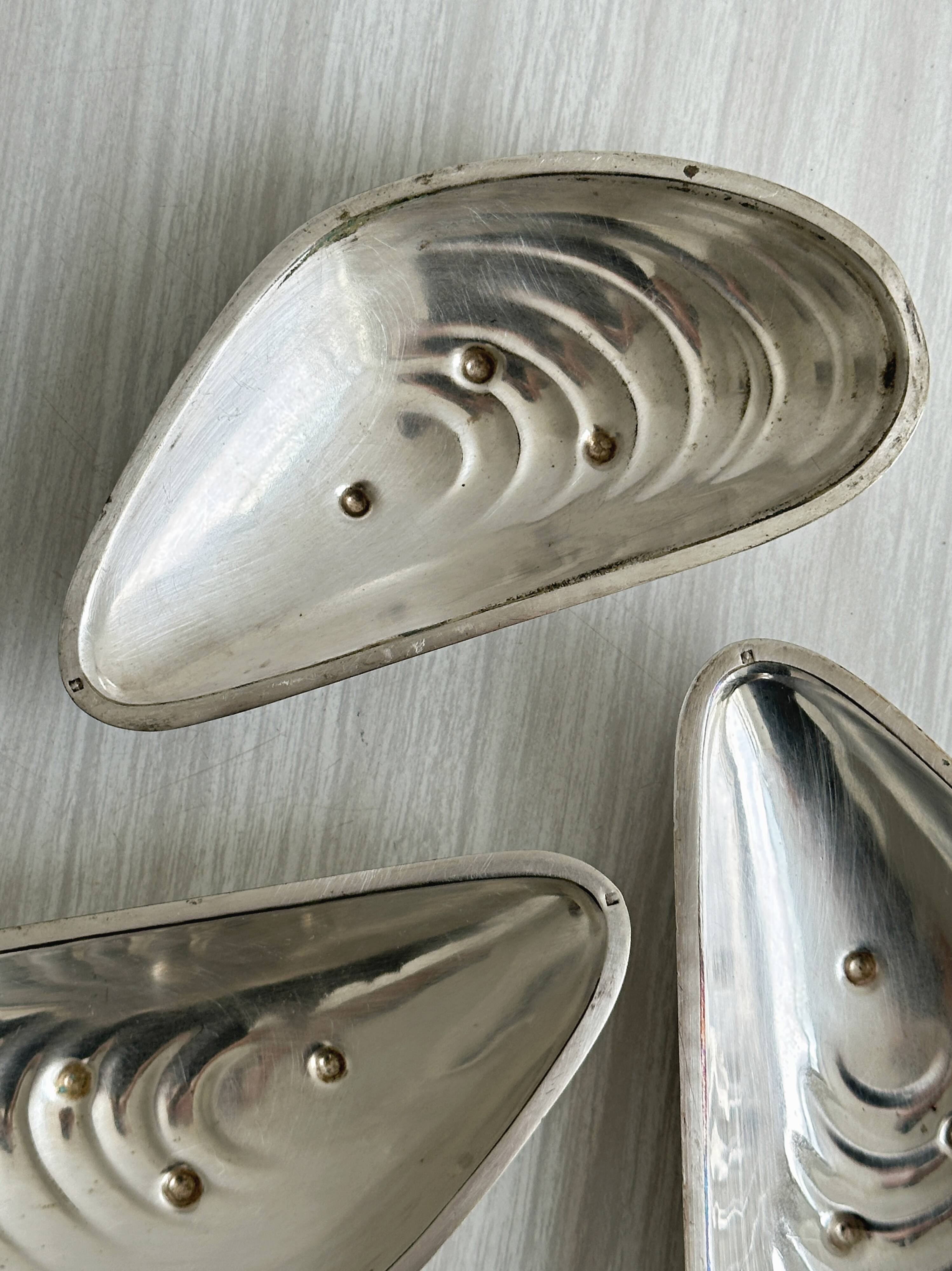 Three vintage silver shell bowls