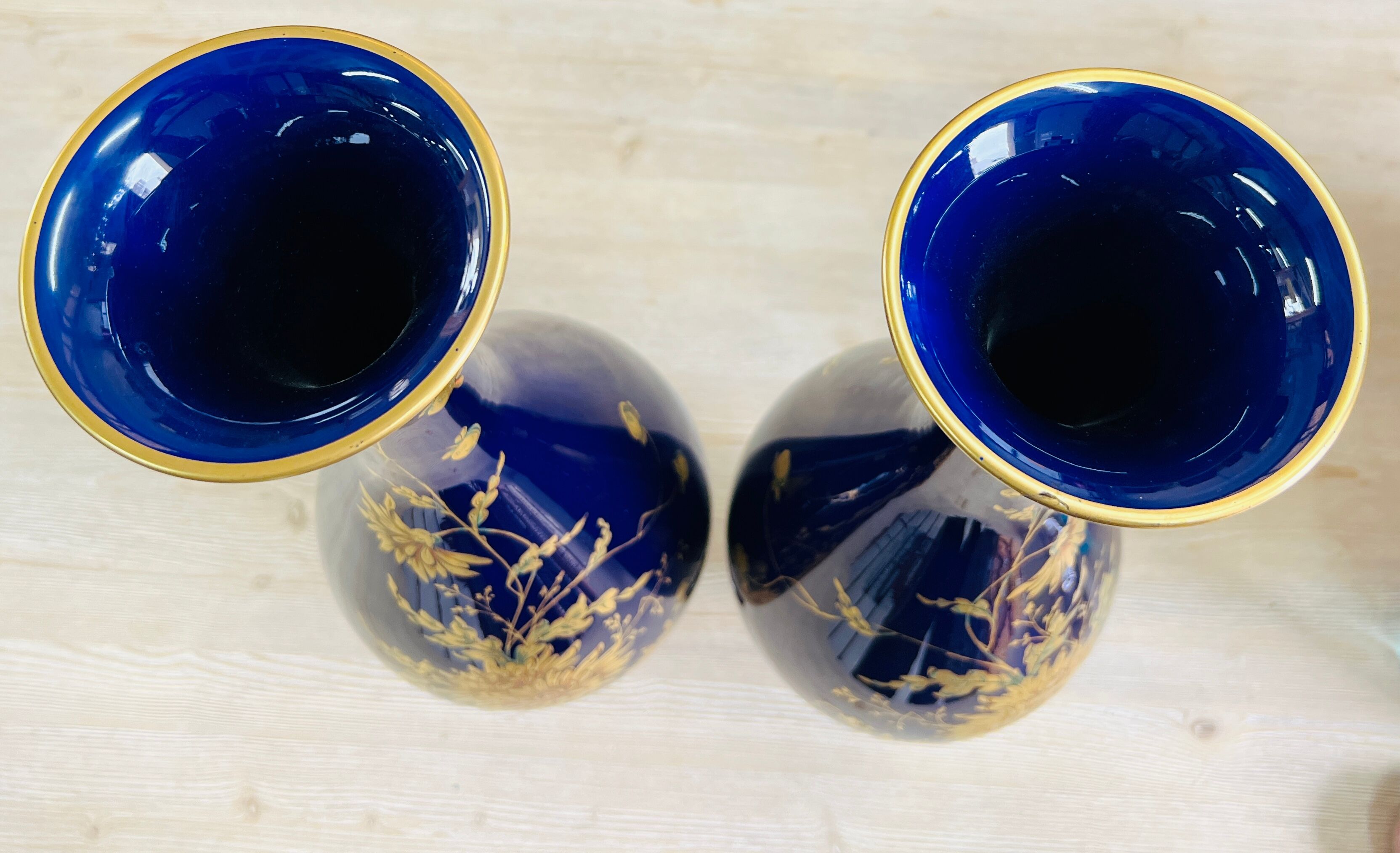Pair of cobalt blue porcelain vases