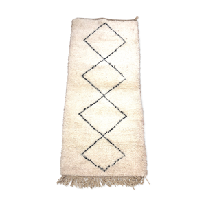 Tapis berbère marocain beni ouarain couloir à losanges noirs 197x90cm