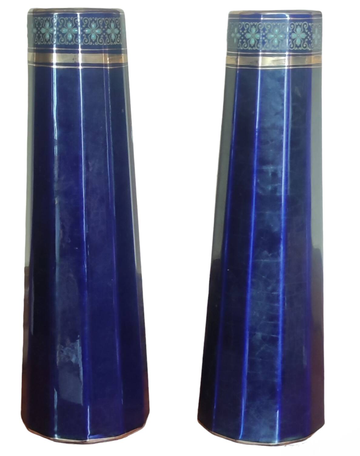 Pair of old vases/enameled decoration/gustave de bruyne