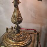 large bronze mushroom lamp with magnificent glass paste signed 7kg h51x33