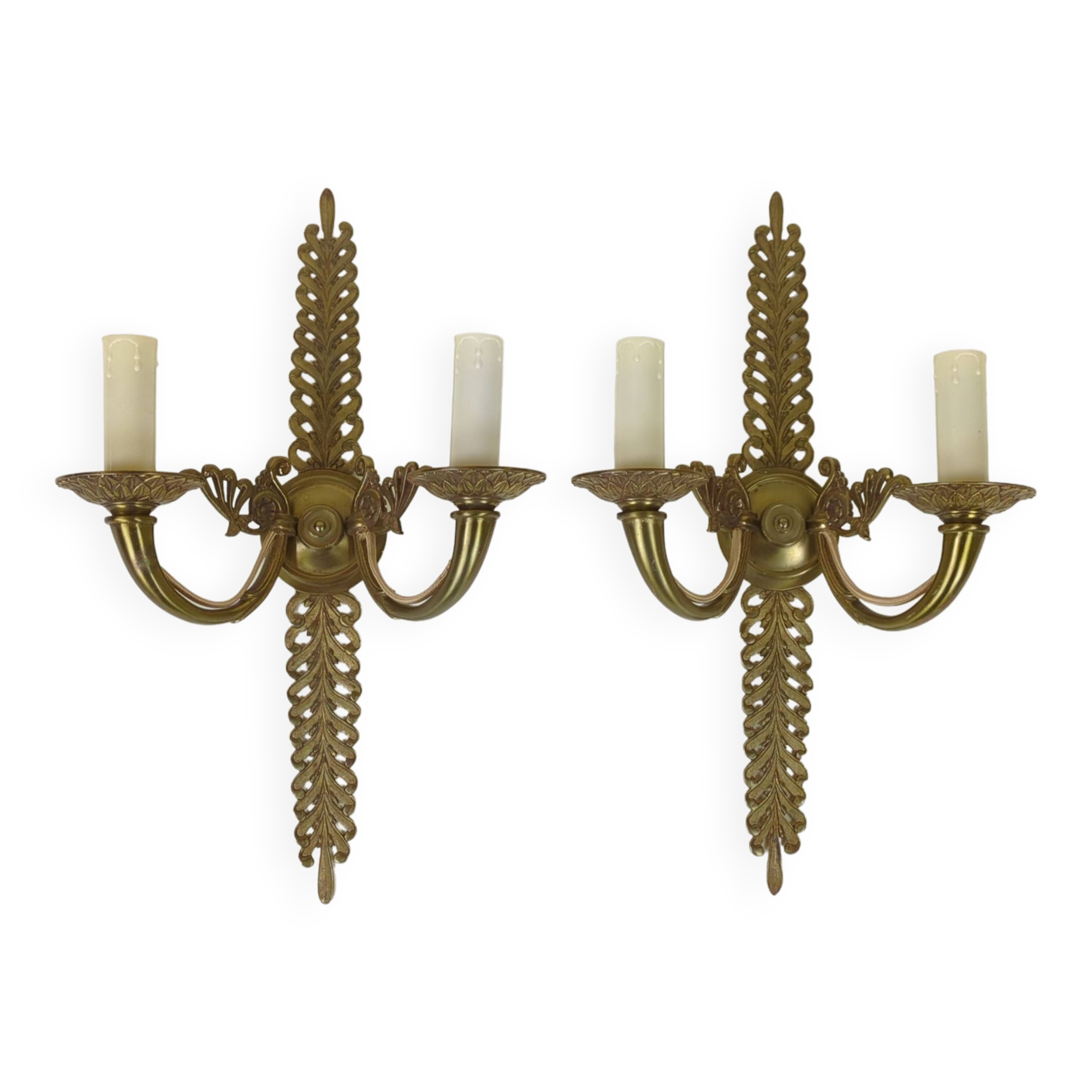 Pair of two-armed Empire wall sconces in gilded bronze