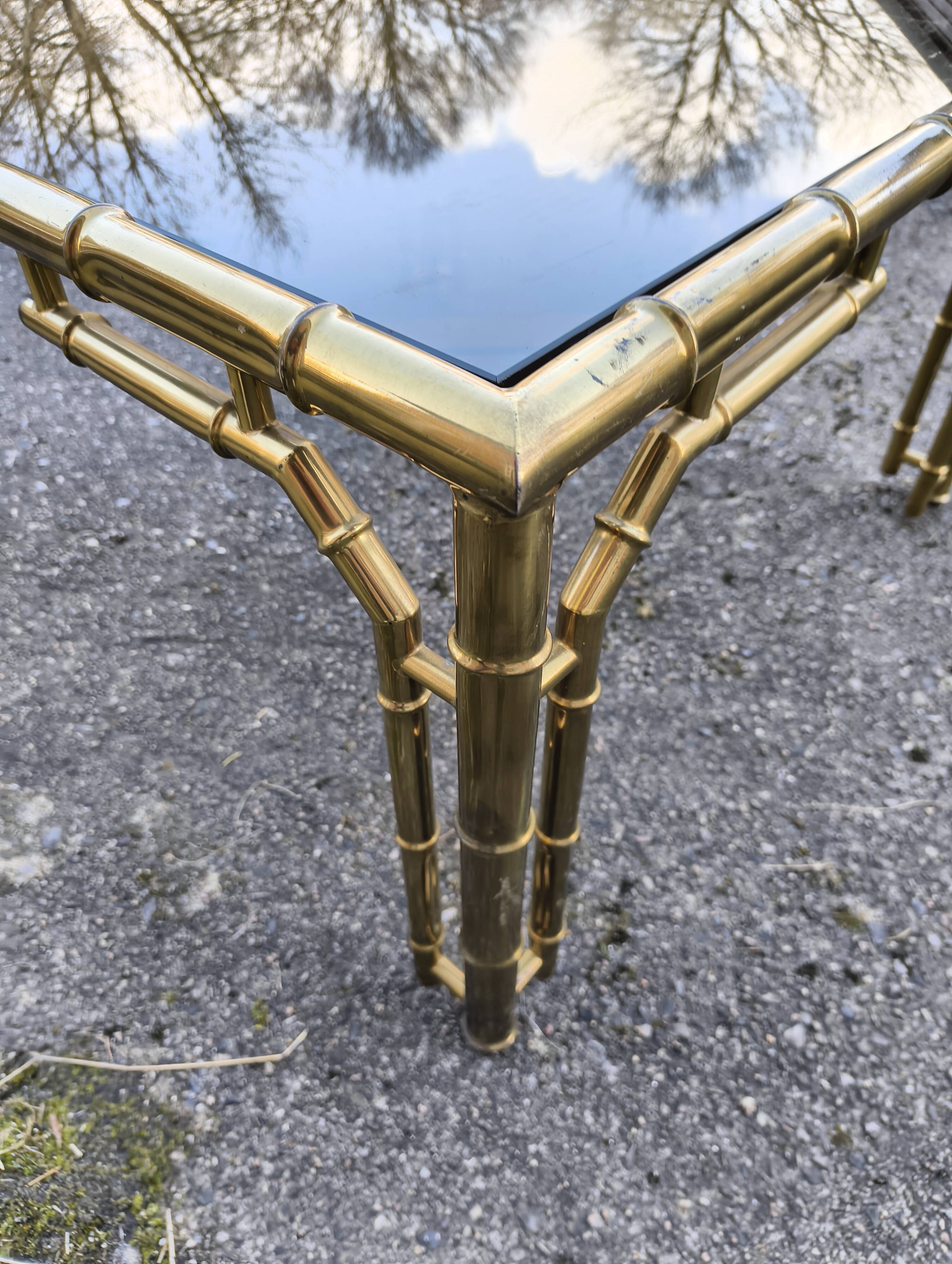 italian brass coffeetable with smoking glass in bamboo style
