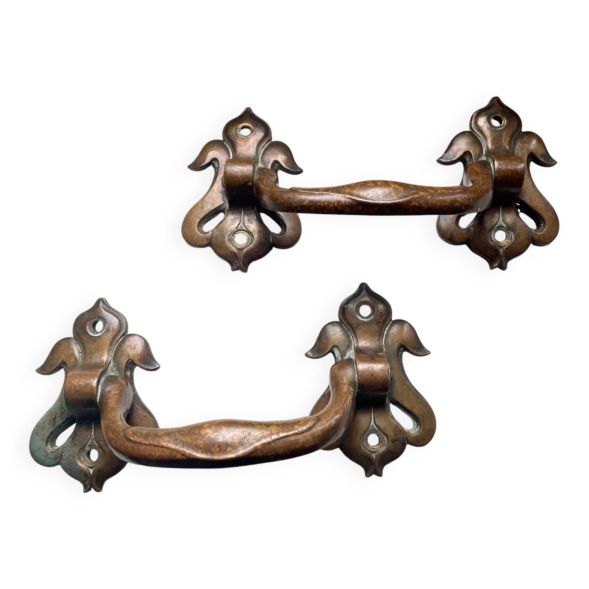 Pair of bronze handles by Emile Muller, 19th century.