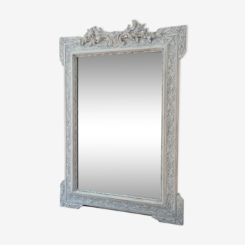 Miroir fin XIXème avec patine grise sur fond blanc 116 x 82 cm