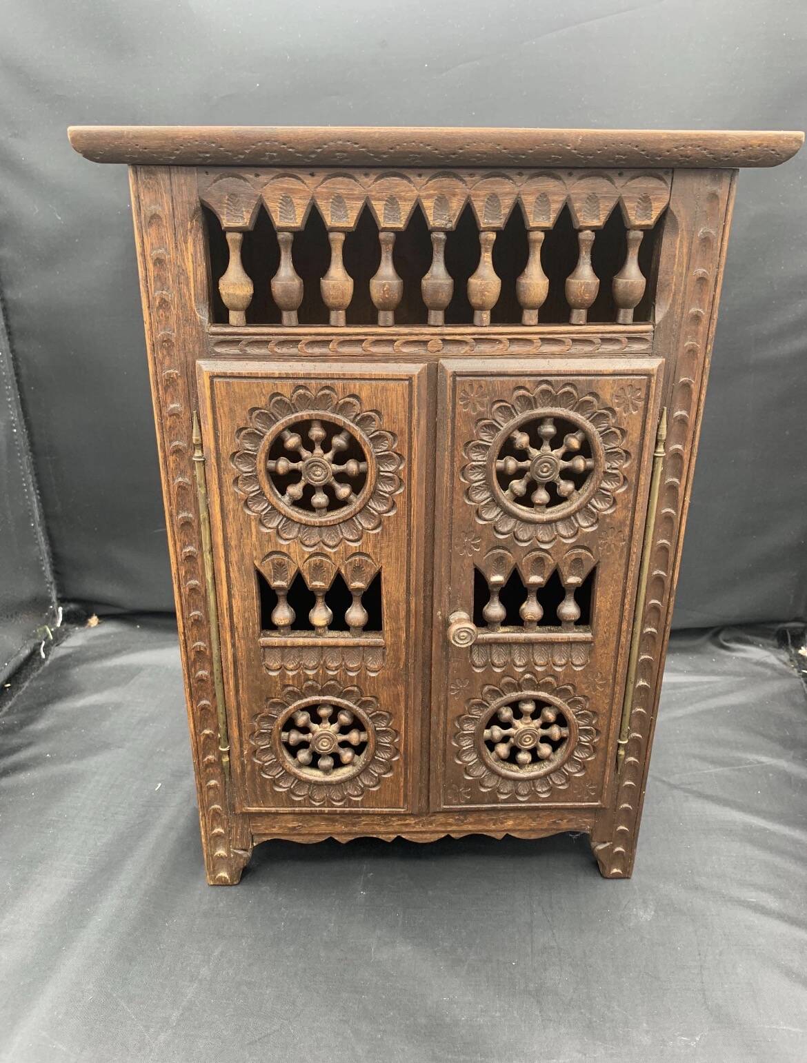 Miniature wooden wardrobe for dolls, hand-carved in Breton French style.