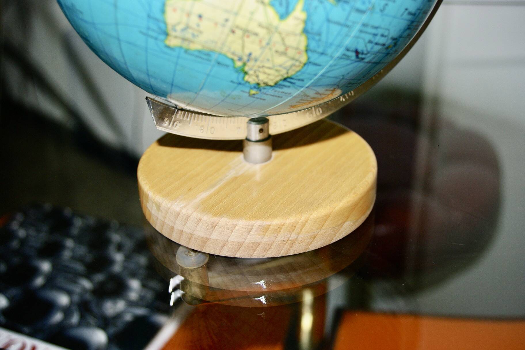 Vintage metal and wood terrestrial globe 1950