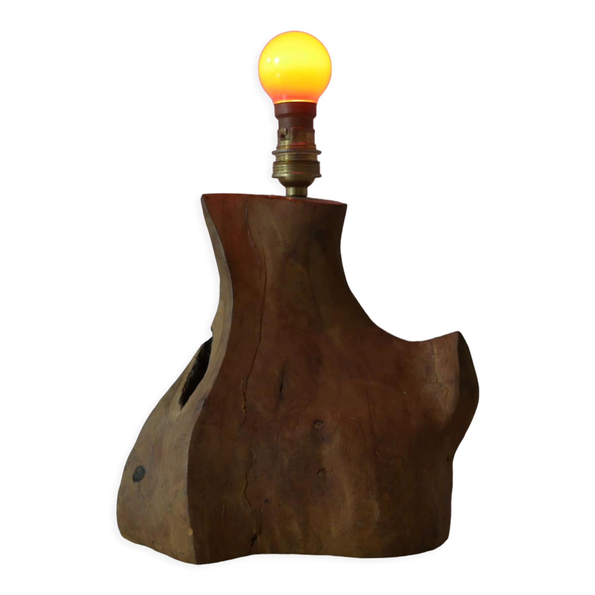 Modernist brutalist lamp free form years 60 olive wood