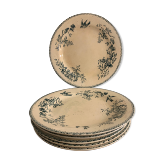 6 old blue flat plates La Samaritane Terre de Fer