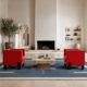 Uchida x Poltrona Frau — Pair of "Moji" armchairs in red leather