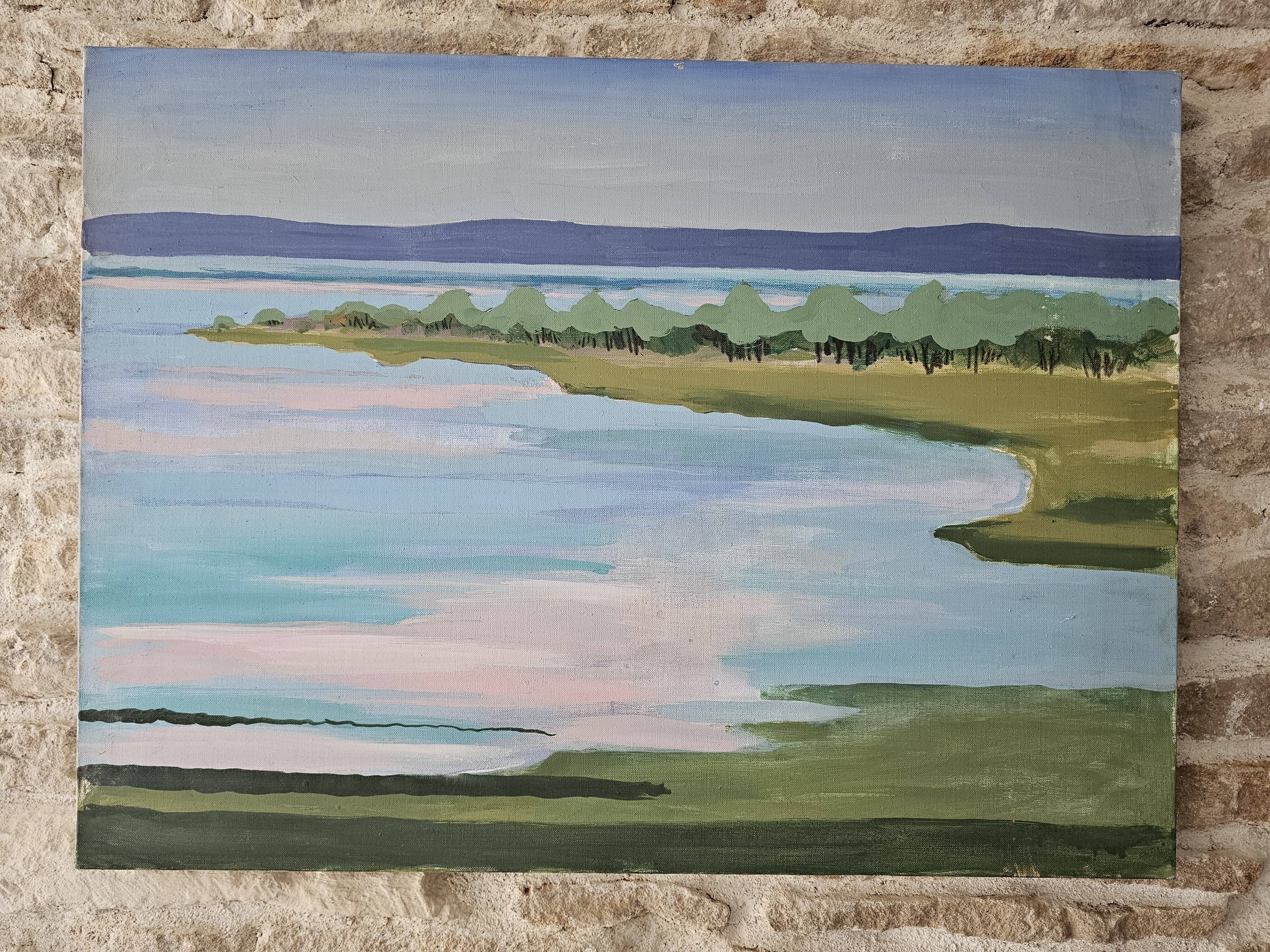 Oil on Canvas Painting Lakeside Landscape Water Body signed Doan Inger