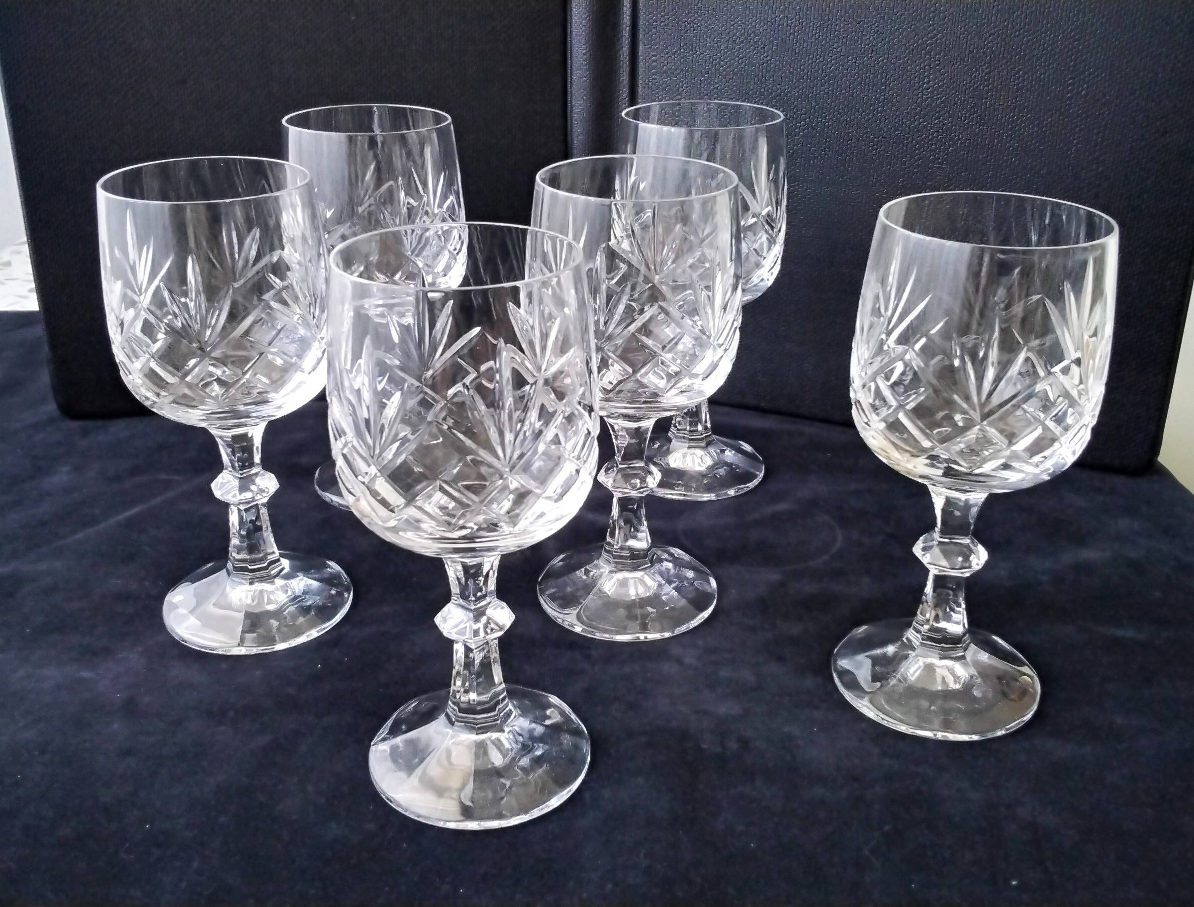 6 water glasses or large cut crystal wine glasses