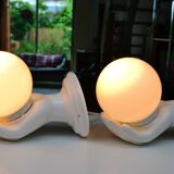 Pair of white ceramic wall lights from the 70s