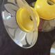 Set of 3 frosted glass and yellow opaline tulips — Vintage 1970