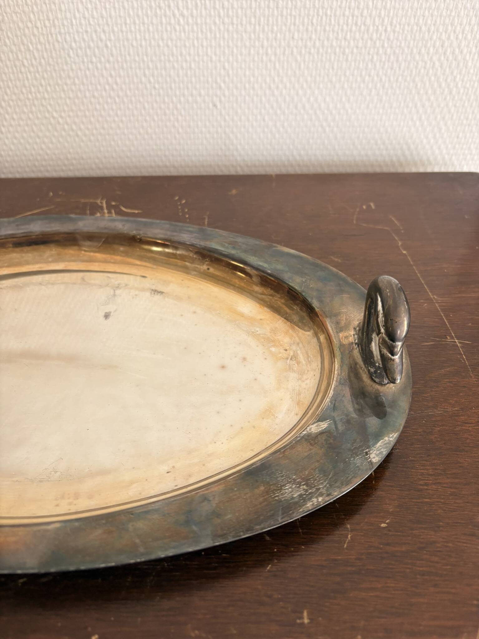 Ancien Plat Plateau Service Métal Argenté Canard Oie Cygne