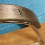 Cantilever chair with chrome metal armrests & blue wool