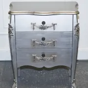Baroque Grey Silver 3-Drawer Bedside Tables, Set of 2