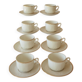 Service à café 8 tasses avec soucoupes en porcelaine de Limoges– Liseré or