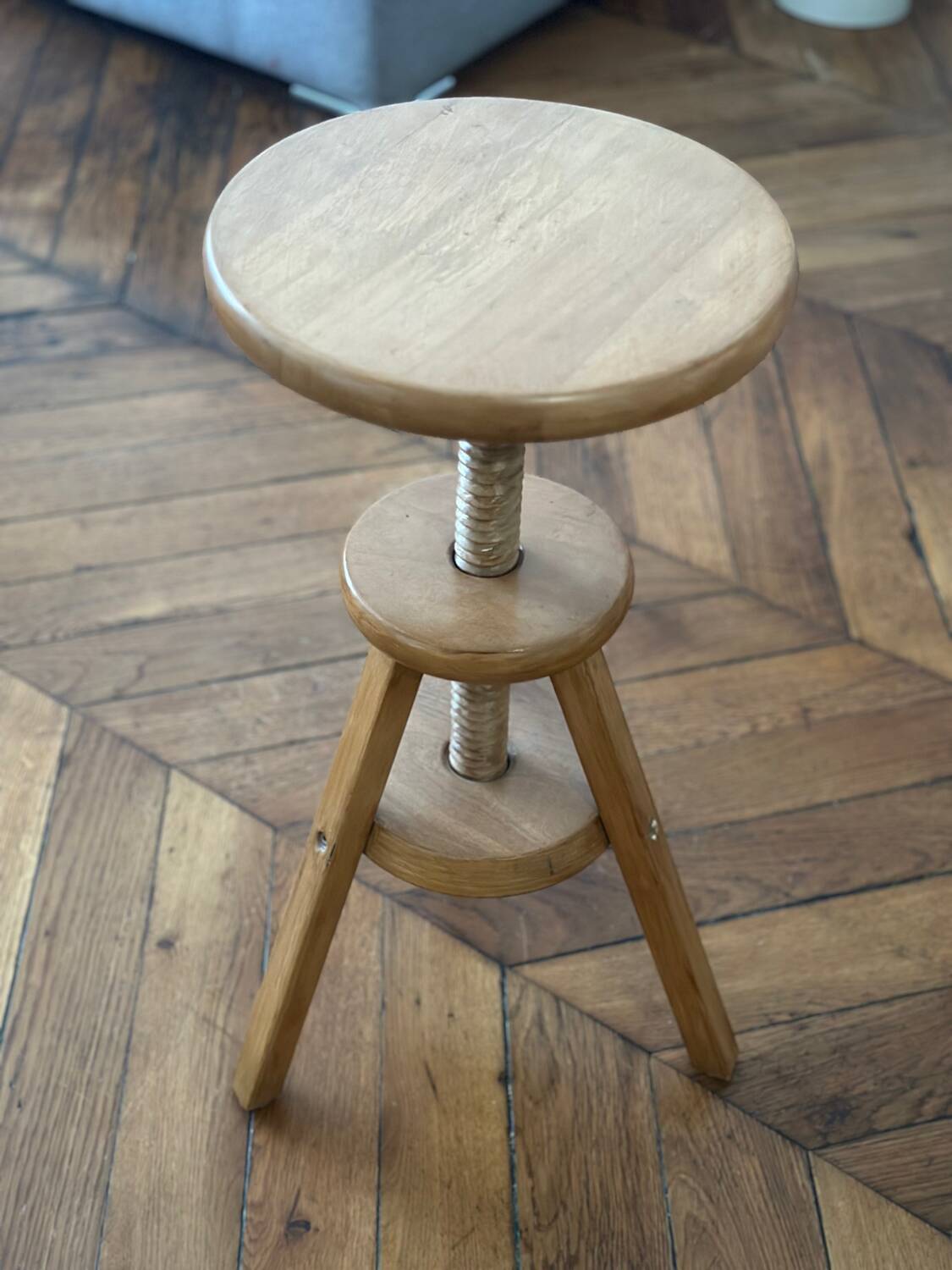 Vintage wooden tripod artist watchmaker stool brutalist workshop