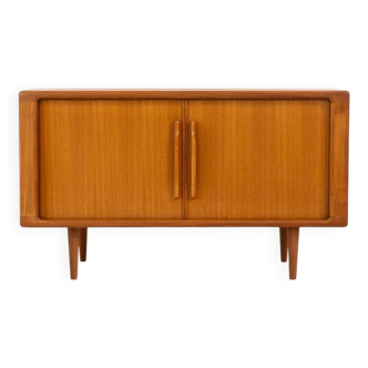 Svend Dyrlund teak sideboard with tambour doors (Denmark, 1960s).